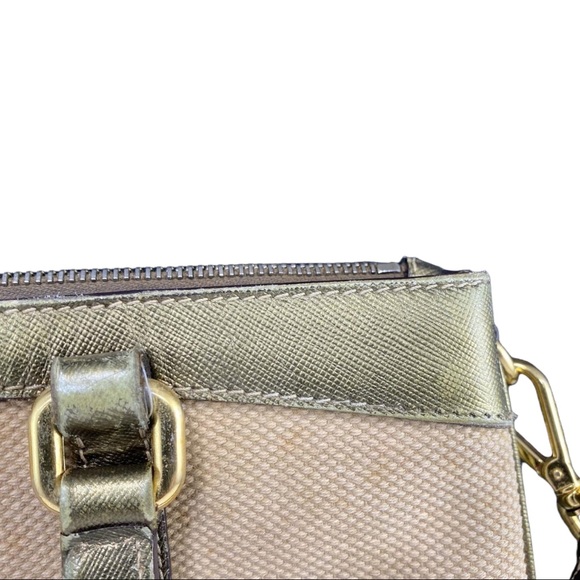 Prada Gold Saffiano & Canvas Tote Beige Leather Cross Body Bag with Entrupy - Picture 6 of 12